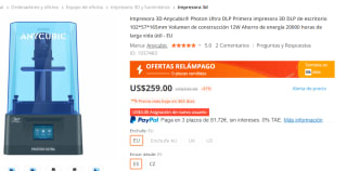 Impresora 3D Anycubic Photon Ultra DLP por 188.36€