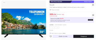 Televisor LED Telefunken 50DTUA523 50" 4K Smart TV por 335.21€ (Cuenta Nueva 323.21€)
