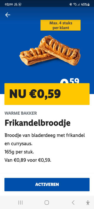 Frikandelbroodjes voor €0,59 bij de Lidl via de app