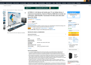 ULTIMEA 3.1.2ch Barras de Sonido para TV con Dolby Atmos 2 Impulsores Ascendentes Potencia Máxima 390W Nova S70 2024 por solo 199,99€