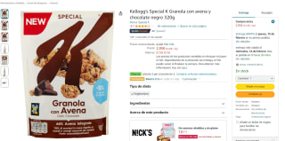 Pack x3 Kellogg's Special K Granola con avena y chocolate negro 320g por 5.46€