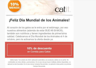 -10% de Descuento en Comida para gatos.