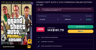 Grand Theft Auto V: Premium Online Edition por $182 en CDKeys