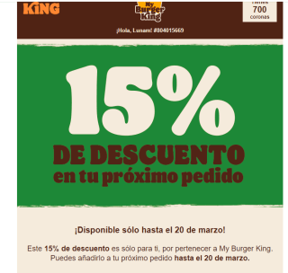 -15% de descuento en Burguer King