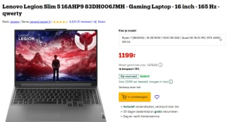 Lenovo Legion Slim 5 16AHP9 83DH006JMH 16" Gaming Laptop voor €1199 bij Bol