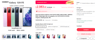 Samsung Galaxy S20 FE 6GB 128GB por $2,175 en AliExpress con voucher