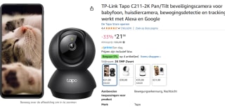 TP-Link Tapo C211-2K Pan/Tilt Beveiligingscamera voor €21,90 bij Amazon