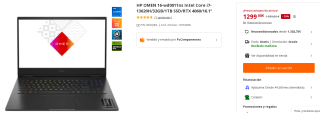 Ordenador Portatil HP OMEN 16-wd0011ns Intel Core i7-13620H/32GB/1TB SSD/RTX 4060/16.1" por 1299€