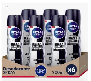 6 ud Men invisible black and white desodorante 200 ml spray (cuenta nueva por 7,13€)