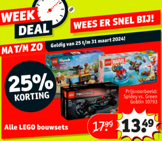 25% extra kassa korting op alle Lego bouwsets bij Kruidvat