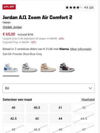 Nike Jordan AJ1 Zoom Air Comfort 2 voor €65 bij Foot Locker