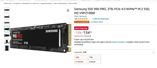 Samsung SSD 990 PRO 2TB voor 134,90 euro