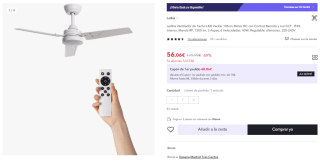 Ventilador de Techo LED Vacker 105cm Motor DC con 3 aspas, led regulable, 1500 lumenes, temporizador, Ultra Silencioso por 56.06€ (Cuenta Nueva 44.06€)