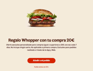 Regalo Whopper con tu compra 20€