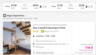 Paquete Vuelo + 4 noches Hotel para Menorca desde 116€ pxp