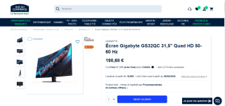 Écran PC 31.5" Gigabyte GS32QC- Quad HD à 198,68€