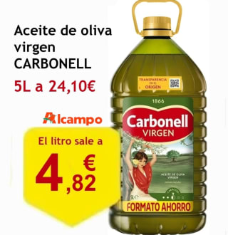 CARBONELL Aceite de oliva virgen garrafa de 5 l. x 24,10€ (4,82€ litro) en Alcampo