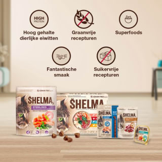 Shelma Premium Kattensnack - met Rund en Bosbessen - 8 x 60 g voor €4,99 bij Bol.com