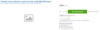 Toshiba Canvio Advance externe harde schijf 2000 GB Groen voor €42,06 bij Max ICT