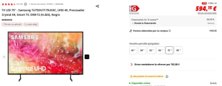 TV LED 75" Samsung TU75DU7175UXXC, UHD 4K, Procesador Crystal 4K por 594,15€