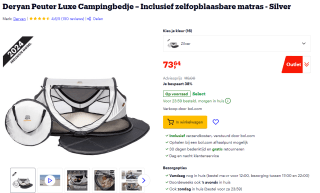 Deryan Peuter Luxe Campingbedje – Inclusief zelfopblaasbare matras - Silver voor €73,64 bij Bol.com