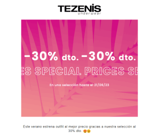 -30% descuento en seleccionados desde Tezenis