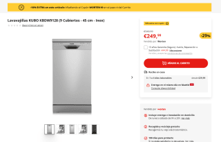 Lavavajillas KUBO KBDW9128 (9 Cubiertos - 45 cm - Inox) por 224,99€