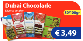 Diverse smaken Dubai chocolade voor €3,50 bij Die Grenze