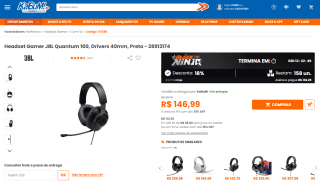 Headset Gamer da JBL, modelo Quantum 100 - R$ 146,99
