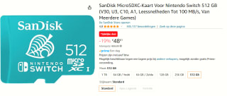 SanDisk Nintendo Switch 512GB MicroSDXC Geheugenkaart voor €48,81 bij AMazon