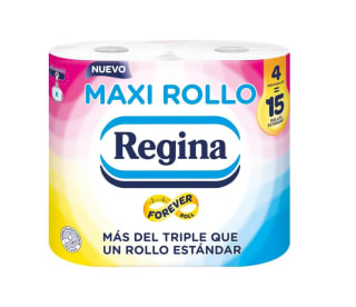 Regina Maxi Rollo 4 Rollos Maxi de Papel Higiénico 500 Hojas de 2 Capas por Rollo Más del Triple que un Rollo Estándar por 3,36€