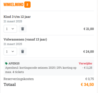 25% korting op tickets voor Apenheul