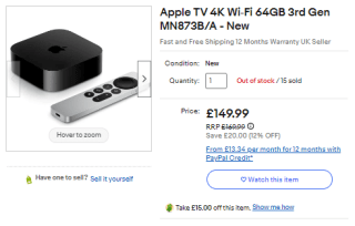 Earn an Apple TV sold from eBay available for £134.99