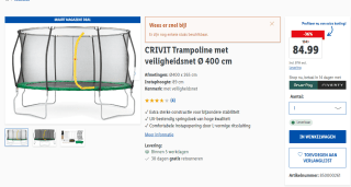 Crivit trampoline met veiligheidsnet 4m diameter voor €84,99 bij Lidl-Shop