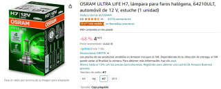 Osram Ultra Life H7, lámpara para faros halógena por 4,48€