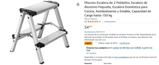 Escalera de 2 Peldaños de Aluminio, Antideslizante y Estable,Carga hasta 150 kg por 27,49€