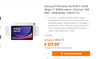 Samsung X710N Galaxy Tab S9 128 GB (beige) 11" tablet voor €517,99 bij NBB