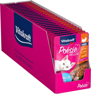 23 sobres Vitakraft Poésie Délice, Junior, Comida húmeda para Gatos en sobre, pechuga de Pavo en Salsa 85gr por 10,08€