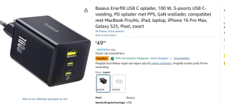 Baseus Enerfill USB C oplader, 100 W, 3-poorts voor €29,99 bij Amazon