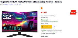 Gigabyte M32UC 160hz curved 32" monitor voor €435,99 bij Bol