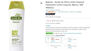 Babaria Aceite de Oliva Leche Corporal Hidratante Leche Corporal, Blanco, 400 Mililitros por 1€