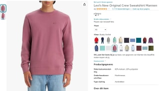 Roze Levi's New Original Crew herensweatshirt voor €21,90
