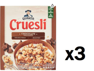 3 Paquetes de QUAKER Cruesli copos de avena integral con chocolate paquete 375 g por 8.48€