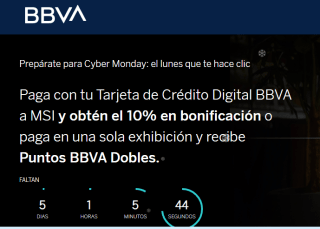 10% de bonificación pagando con tarjeta de credito digital BBVA