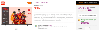 Televisor TCL P75 Series 65P755 65" LED UltraHD 4K Smart TV por 459€