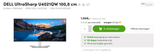 DELL UltraSharp U4021QW 100,8 cm voor €1.269,29 bij Aces Direct