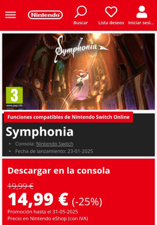 Symphonia Nintendo Switch por 14,99€.