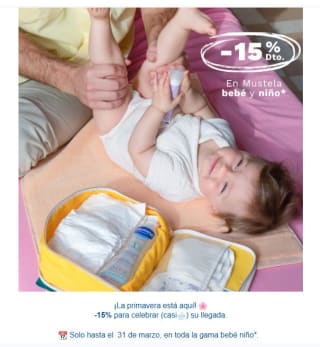 15% descuento en seleccionados gama bebé niño desde Muestela