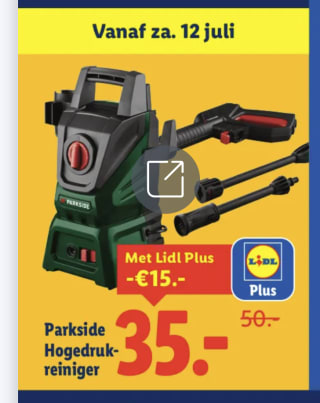 Parkside Hogedruk reiniger voor 35 euro met lIdl plus