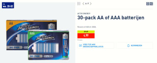 ACTIV ENERGY 30-pack AA of AAA batterijen voor €4,99 bij de Aldi